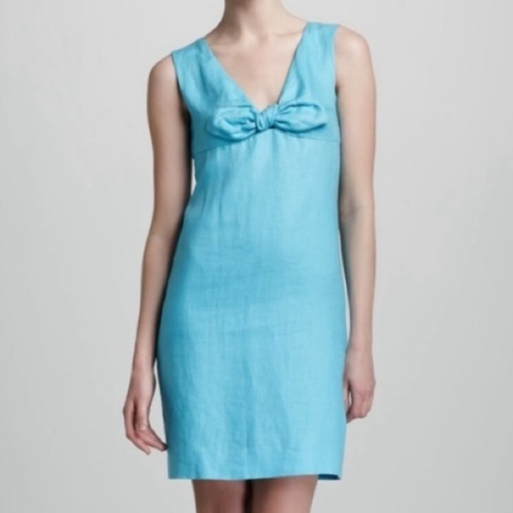 Kate Spade Viola Turquoise Linen Bow Shift Dress.  SZ 2 - Picture 4 of 11